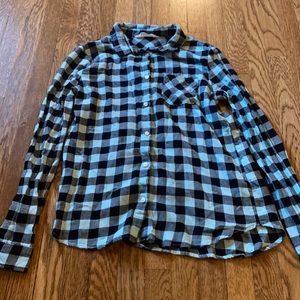 Turquoise and Black Plaid Collared Button Down